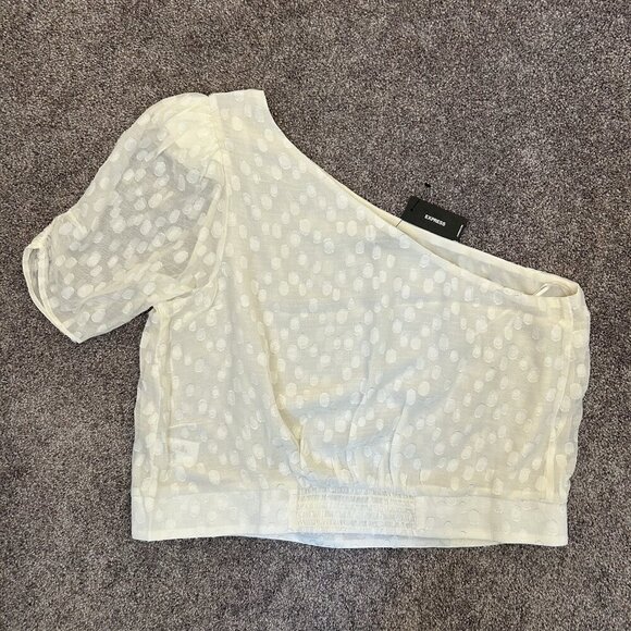 Express Women’s Polka Dot One Shoulder Banded Bottom Top Swan Size XL NWT $68 - Picture 9 of 16